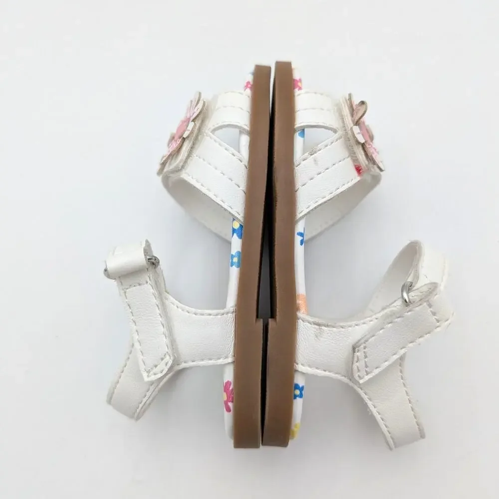 Jellypop Floral Slide Sandals Girls' White/Pink Flower Detail Size US5M EU20